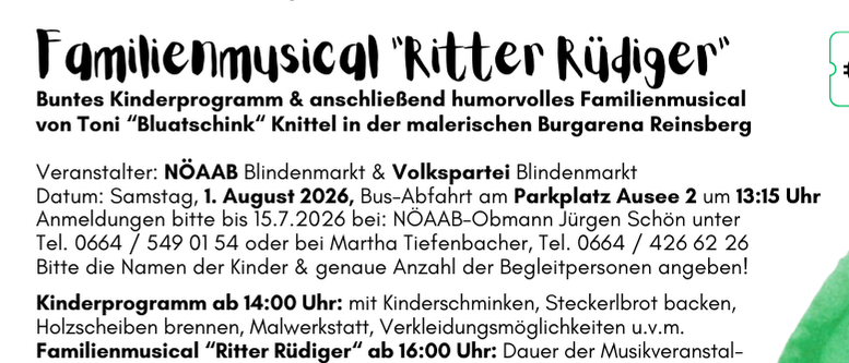 Familienmusical „Ritter Rüdiger“ in Reinsberg