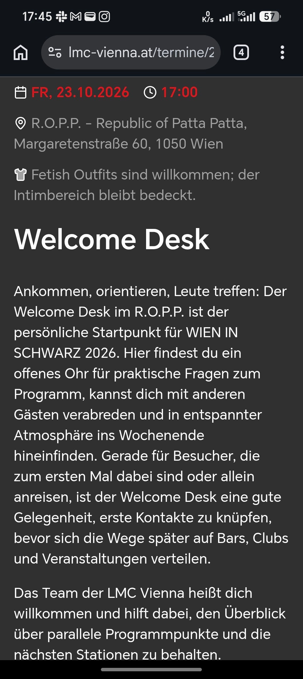 Welcome Desk – WIEN IN SCHWARZ 2026 in Wien